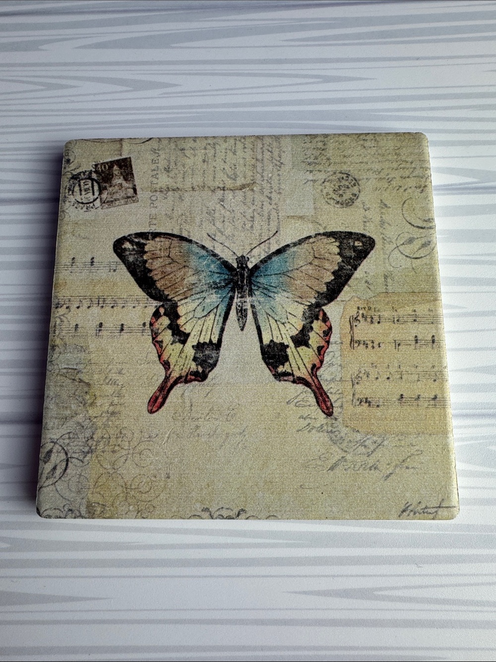 Thirstystone Sandstone Square Coaster Butterfly Collage Katie Pertier Art Rustic